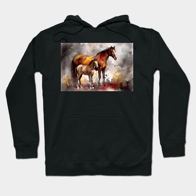 Bonding Moments: Mother and Foal Watercolor Hoodie by simonrudd